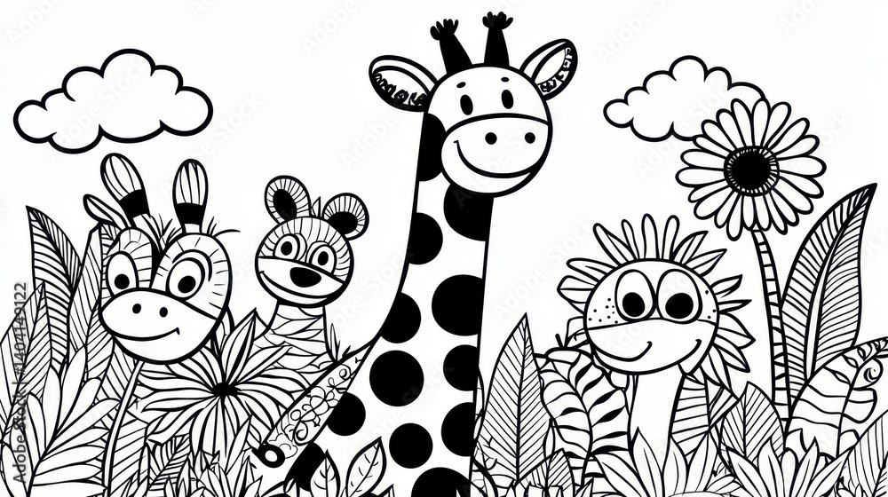 Obraz premium Cute Cartoon Animals in Jungle Scene