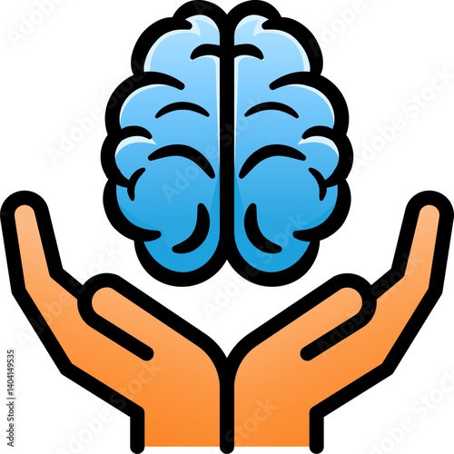 Mental Health Icon. Hands Held Brain Symbol.