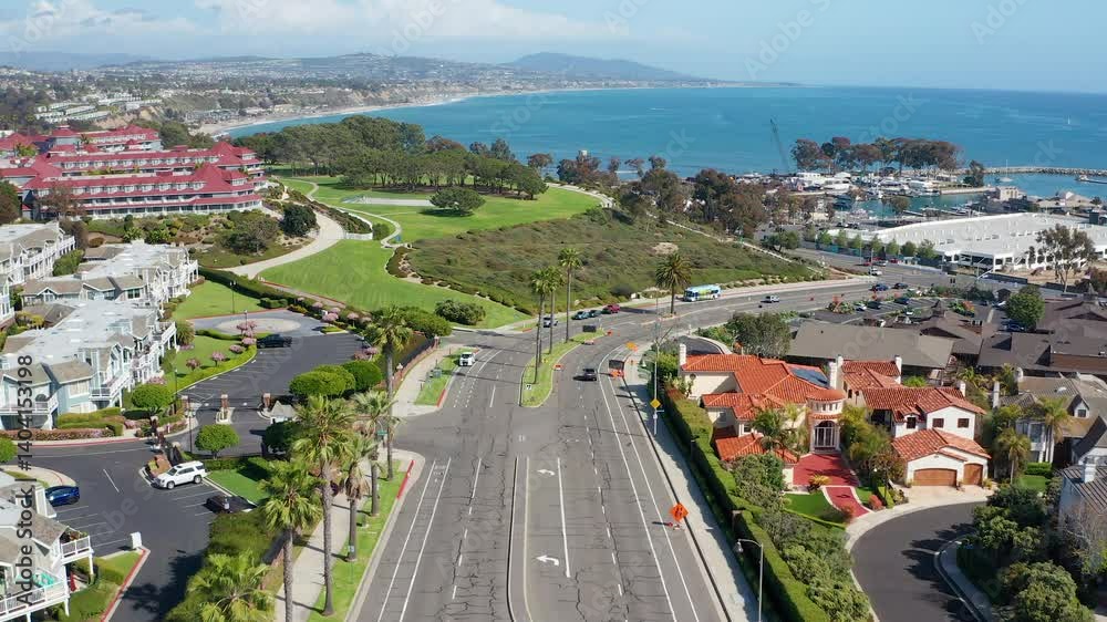 Aerial cinematic drone view of Dana Point Orange County California oceanside 02