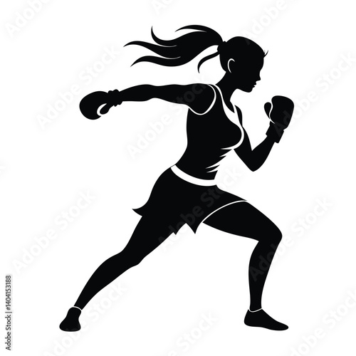realistic silhouette of a female boxer in ponytail vector