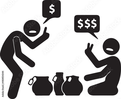 an illustration of a stickman negotiating the price of goods in a transaction