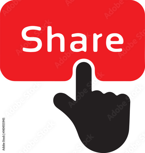 an illustration of a finger pressing a red share button