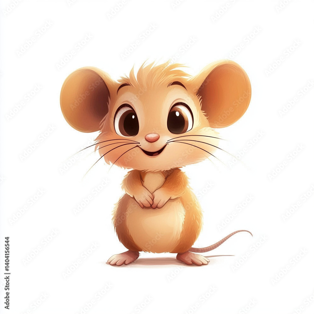 Cute cartoon mouse smiling joyfully on a white background Cute cartoon mouse smiling joyfully on a white background