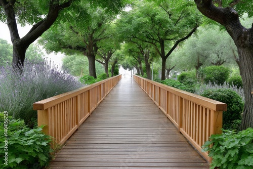 A natural park boardwalk with diverse birdlife and plant species