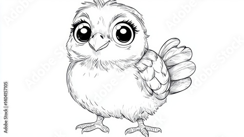 Cute Cartoon Bird with Big Eyes Illustration