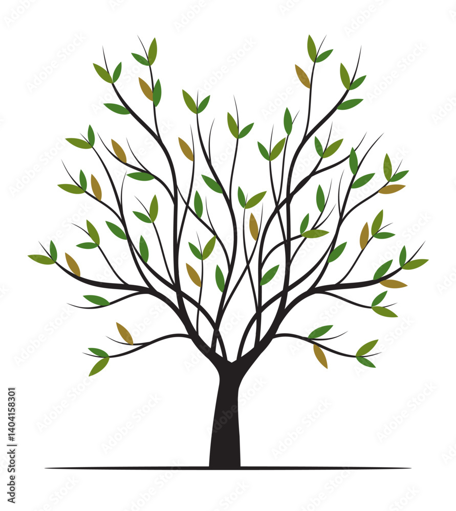 Obraz premium Shape of green Spring Tree with Leaves. Vector outline Illustration.