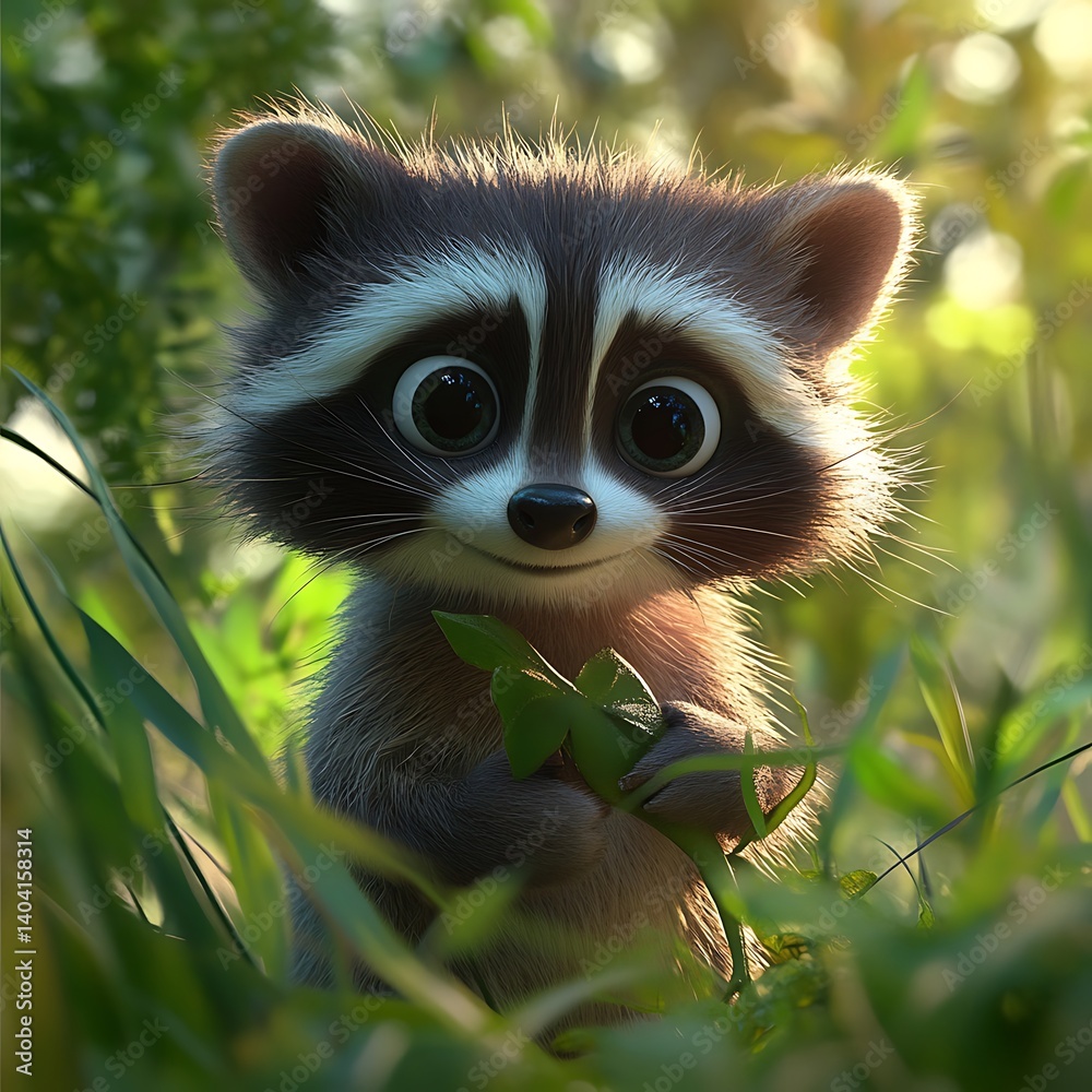 Obraz premium Cute raccoon sitting on log with bright smile and fur high resolution image