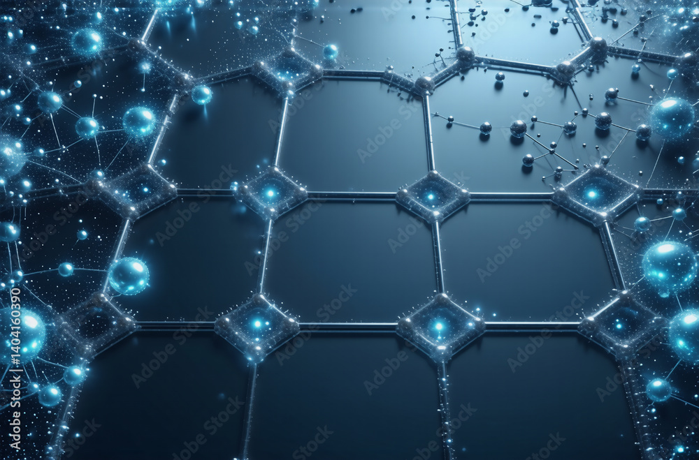 Futuristic blue network of glowing spheres interconnected by lines on a dark backdrop, symbolizing technological connection and advanced systems. Futuristic blue network of glowing spheres interconnected by lines on a dark backdrop, symbolizing technological connection and advanced systems.
