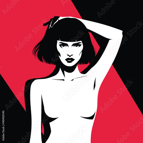 Stylized portrait of a woman with short dark hair in a bold graphic style
