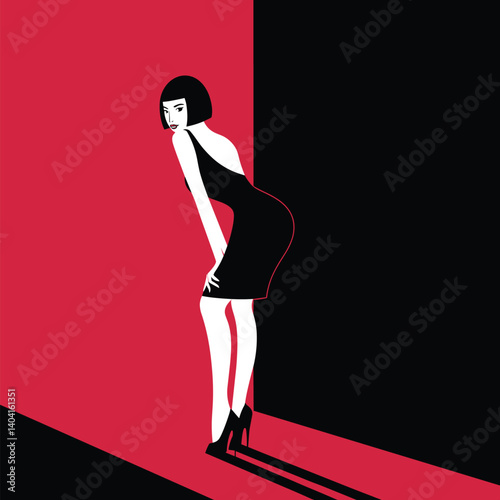Stylized portrait of a woman with short dark hair in a bold graphic style
