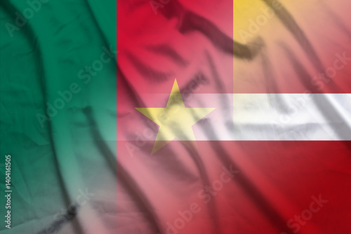 Cameroon and Latvia state flag transborder contract LVA KHM photo