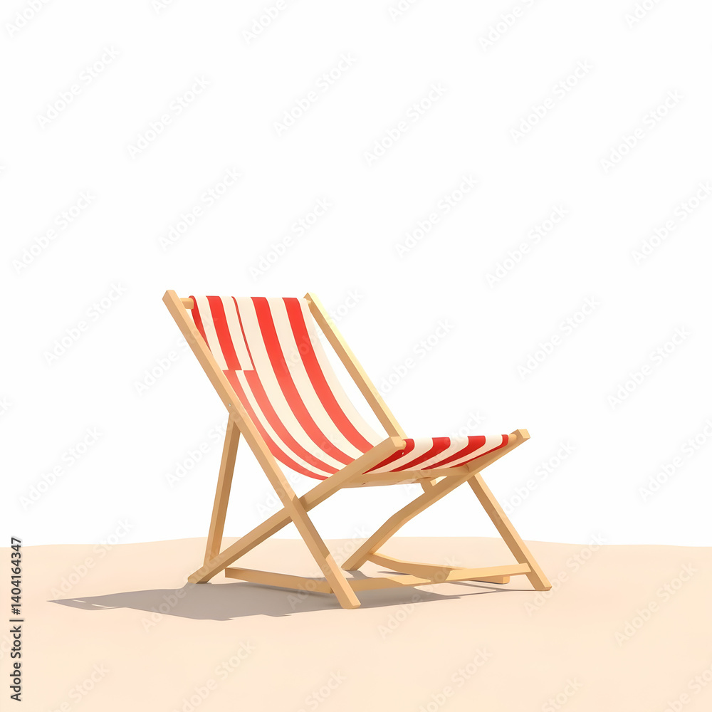 Single beach chair hovering in the air in front of yellow ground, 3D Rendering Single beach chair hovering in the air in front of yellow ground, 3D Rendering