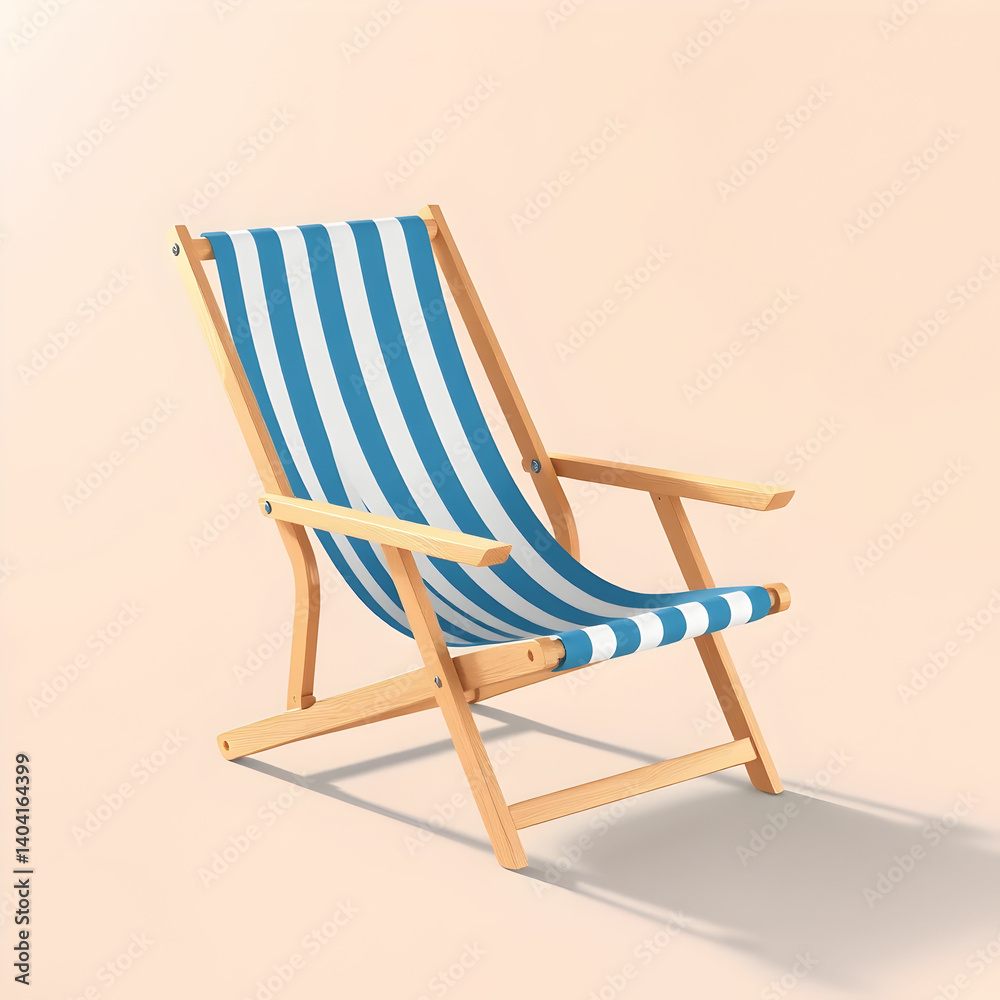 Single beach chair hovering in the air in front of yellow ground, 3D Rendering Single beach chair hovering in the air in front of yellow ground, 3D Rendering