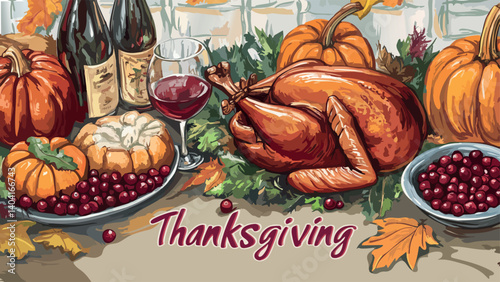 Thanksgiving Feast with Autumn Table Settings.eps