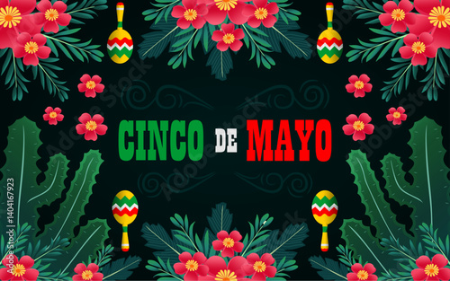 Happy Cinco de mayo design template with cactus plants, leaves and tropical flowers. best Cinco de mayo banner. Cinco de mayo lettering. Cinco de mayo typography