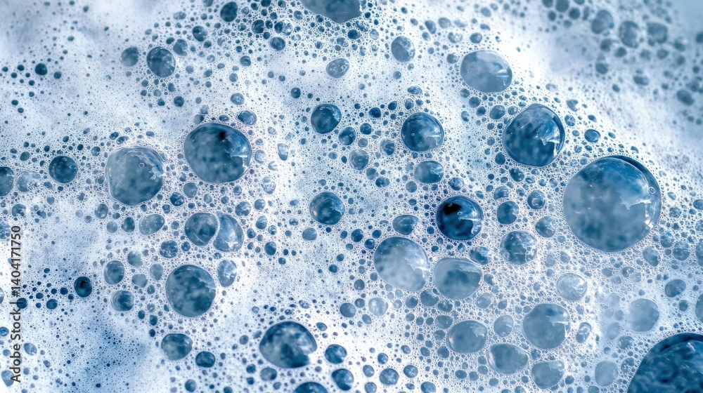 Close-up view of blue soap bubbles creating a textured surface with foam, ideal for cleaning themes Close-up view of blue soap bubbles creating a textured surface with foam, ideal for cleaning themes