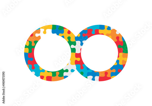 Infinity puzzle pieces colorful vector isolated on white background.	
