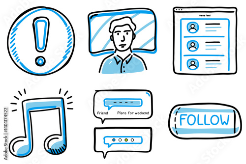 Social Media Icons with User Engagement Elements in Blue and White  