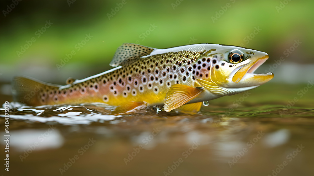 Fototapeta premium Brown Trout Leaping in a Shallow River