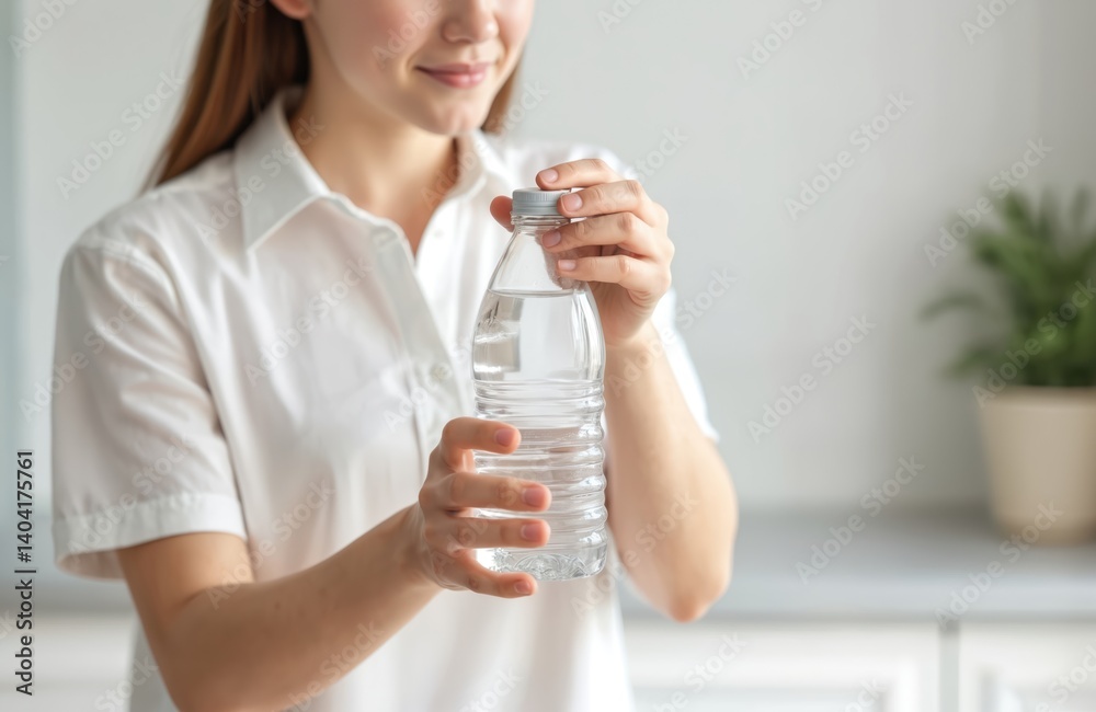 Woman opens bottle pure water. Healthy girl drinks fresh mineral liquid. Close-up hands bottle. Drink water. Pure drink hydration. Lifestyle concept. Sport, fitness, wellness hydration. Woman opens bottle pure water. Healthy girl drinks fresh mineral liquid. Close-up hands bottle. Drink water. Pure drink hydration. Lifestyle concept. Sport, fitness, wellness hydration.