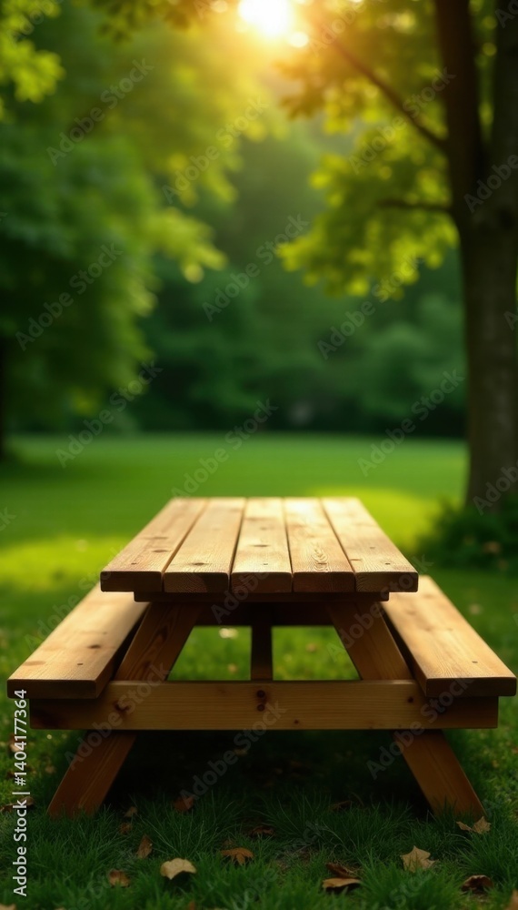 Fototapeta premium Solid wooden picnic table, clean lines, smooth surface , new, maple