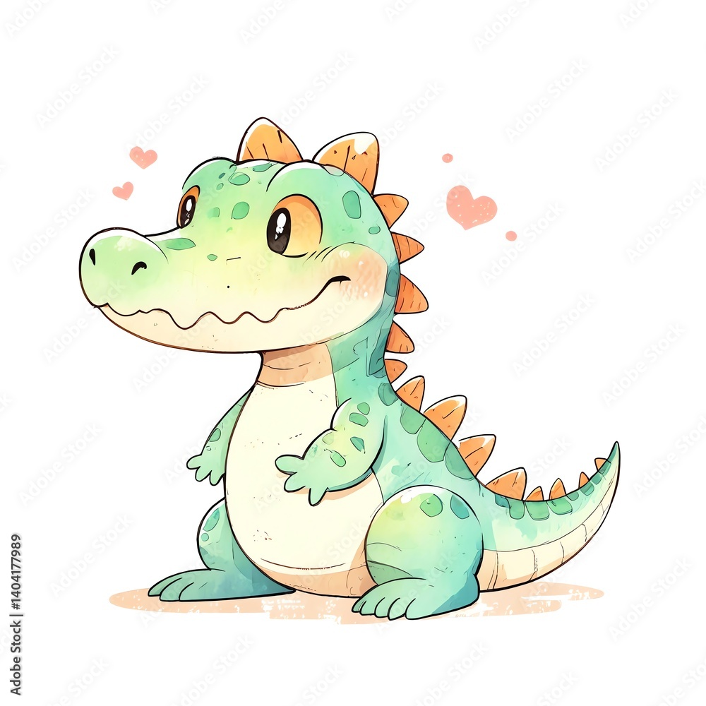 Adorable Baby Dinosaur Illustration: A Cute Green Dino Adorable Baby Dinosaur Illustration: A Cute Green Dino