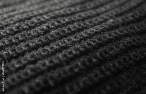 Obraz na płótnie Black knitted wool textile material background. Dark grey cotton fabric woven canvas texture. Warm clothing design, winter fashion, detail, closeup macro. w salonie