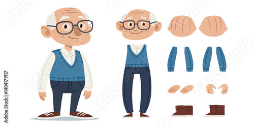 Cartoon-Grandfather-Character-Design-Animation-Asset-Parts-Vector