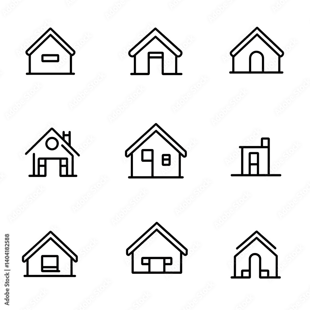 Simple Line Icons of a House in Monoline Style Simple Line Icons of a House in Monoline Style