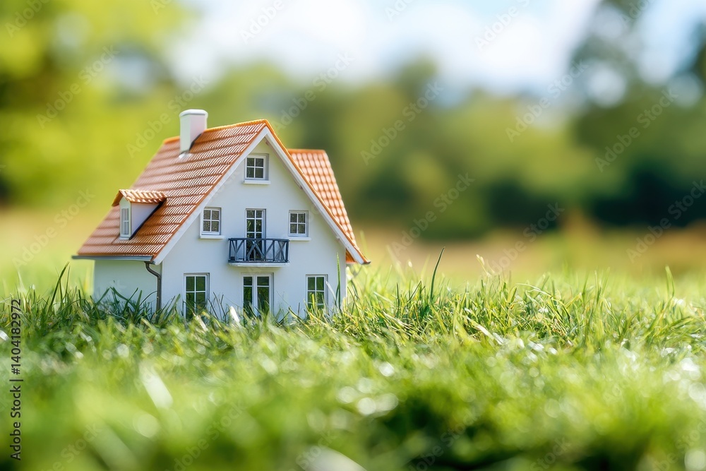 Small house model in green grass Small house model in green grass