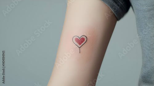 Small Red Heart Minimalist Tattoo on Woman's Arm
