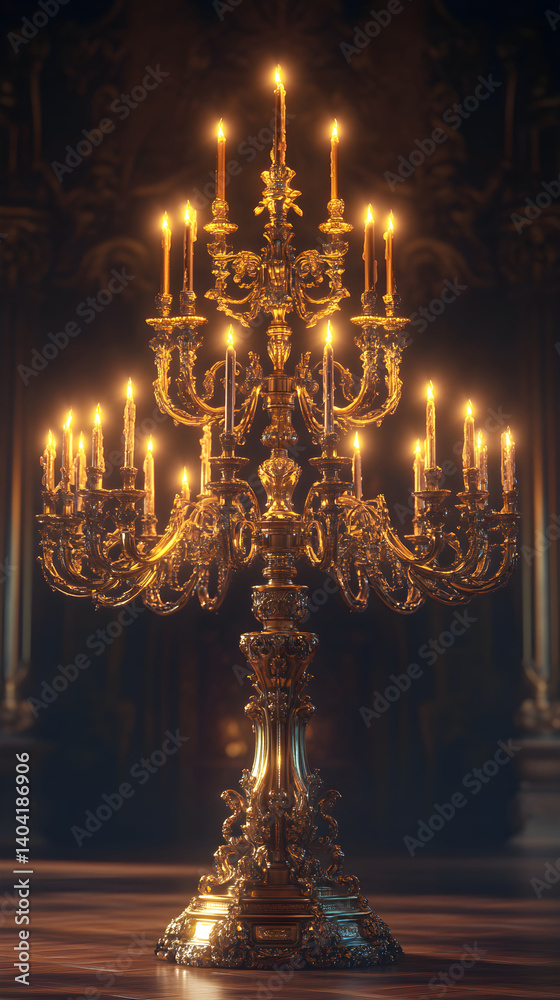 Opulent Gilded Candelabra Casting Elegance in Flickering Candlelight
