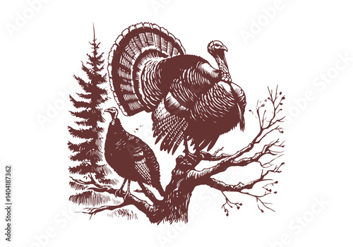 Turkey Bird hand drawn sketch illustration vector