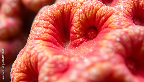 close up of a red flower with drops of water on it