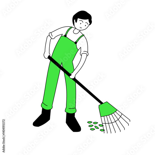 sweeping the yard of organic waste