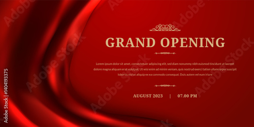 Grand Opening Poster with Flowing Red Fabric Design