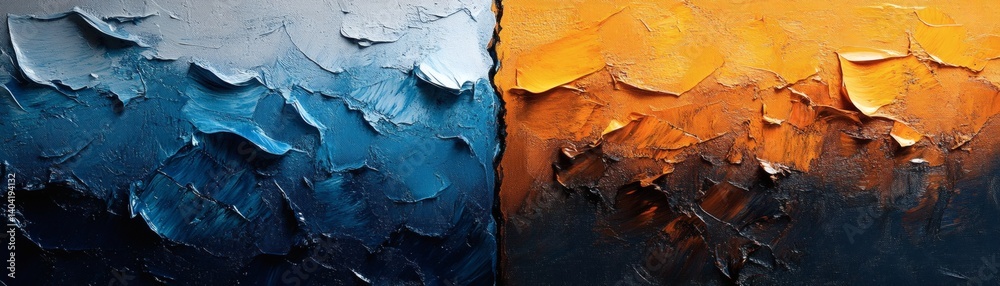 Fototapeta premium Abstract impasto painting with blue and orange colors
