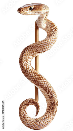 Coiled Snake on a Wooden Stick Isolated on a Transparent Background Photo