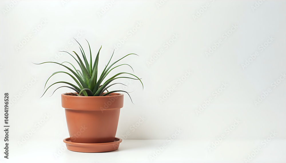 Obraz premium a red terracotta pot with Snake Plant, Spider Plant, Peace Lily, Aloe Vera, Pothos, Rubber Plant, ZZ Plant, Philodendron, Succulents, Fern pot, on a white surface and white background