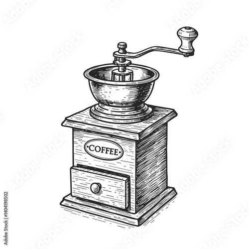 Antique coffee grinder in vintage style against a white background  sketch