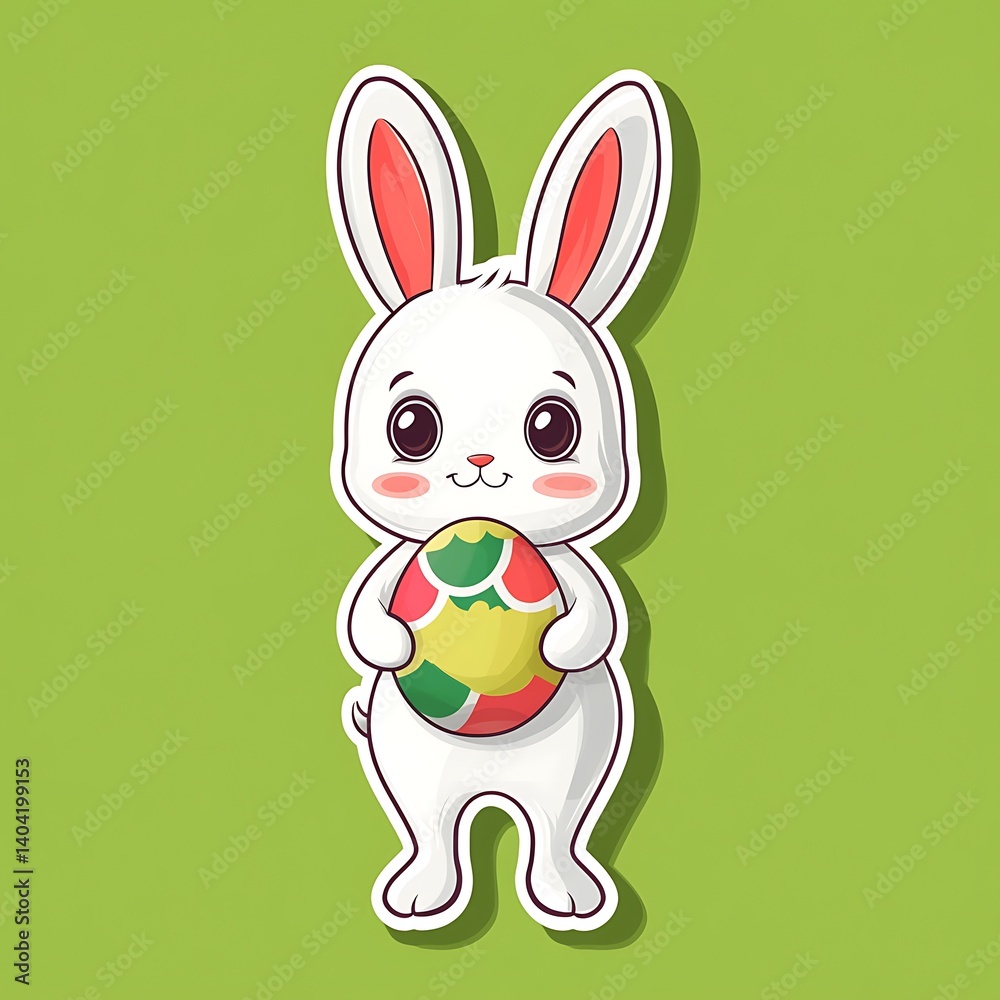 Fototapeta premium Cute Easter bunny holding decorated egg