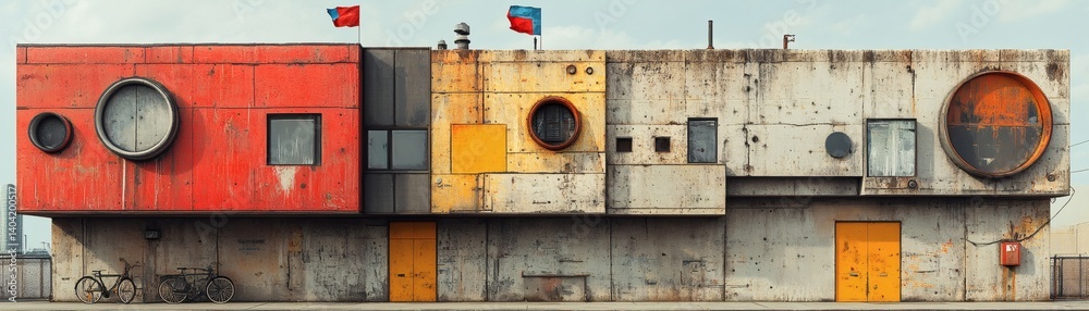 A colorful modern building with unique design elements A colorful modern building with unique design elements