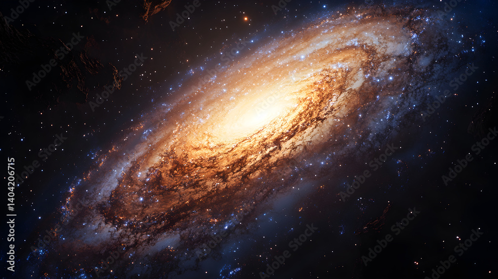 Fototapeta premium Celestial Canvas: Swirling Galaxies and the Arched Milky Way Create a Cosmic Night Spectacle Over Mountain Peaks