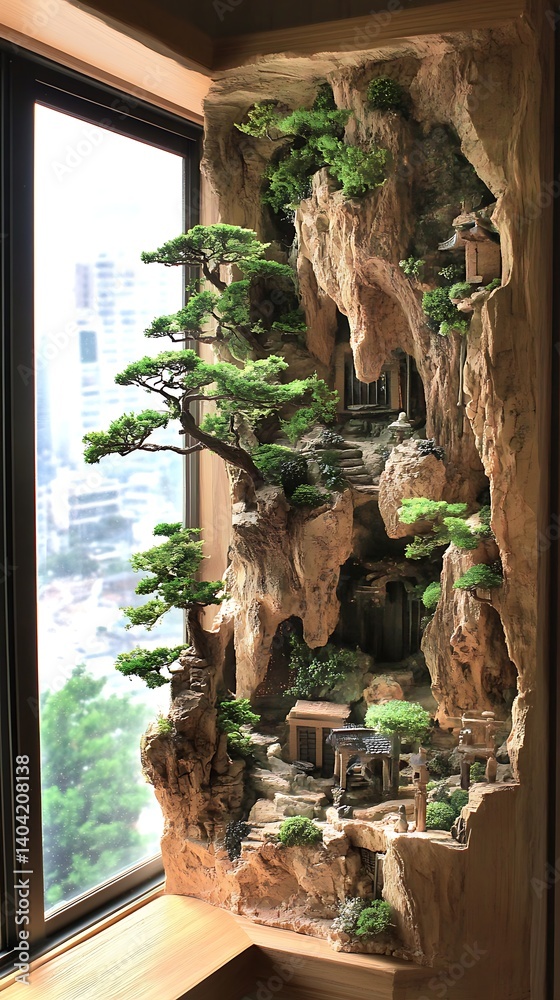 Obraz premium Sculpted miniature landscape in window alcove