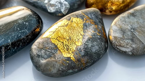 Discovering the beauty of shimmering stones in a tranquil setting with unique textures and colors Generative AI