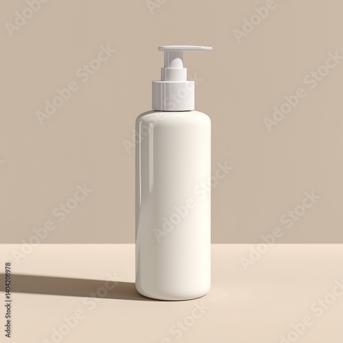 mockup,Realistic makeup of plain hand lotion bottle standing upright on a clean, sharp surface with detailed texture.