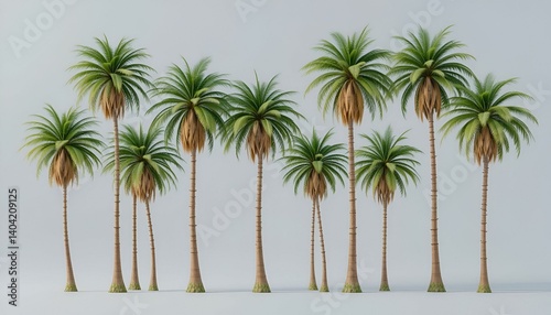 set of palm trees, 3D rendering with transparent background