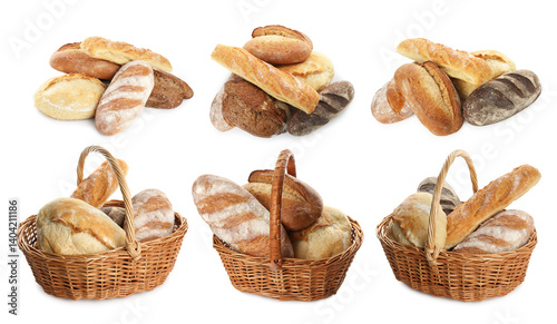 Obraz na płótnie Different types of bread isolated on white, set w salonie