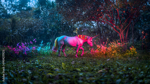 Glowing Unicorn In A Magical Forest At Night