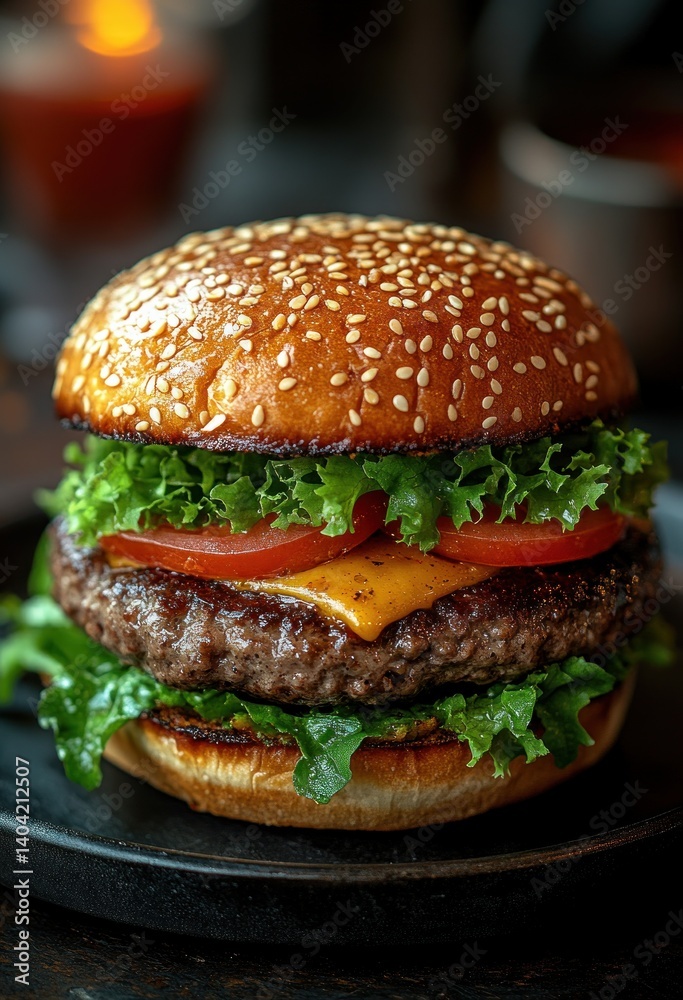 Gourmet Vegetarian Burger Healthy Fast Food Snack with Fresh Ingredients and Sesame Bun Gourmet Vegetarian Burger Healthy Fast Food Snack with Fresh Ingredients and Sesame Bun